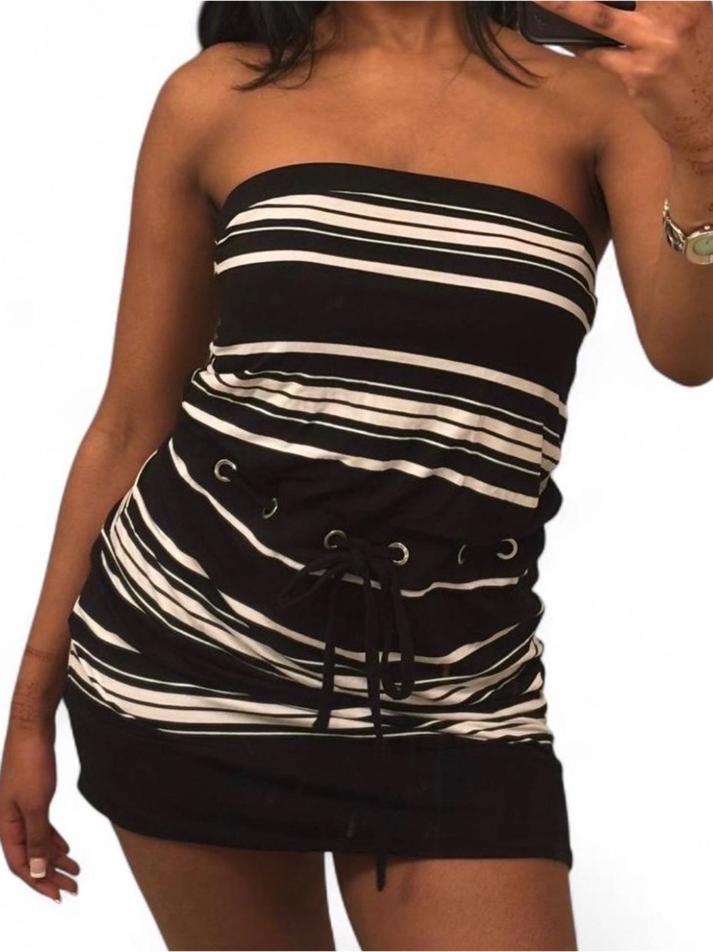 White House Black Market Black and White Strapless Stripe Tube Top